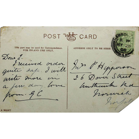 1908 United Kingdom Harrogate The George Hotel Postcard sended to 26 Dover Street, Norwich, Norfolk