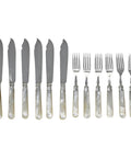 1909 - 10 Antique Edwardian Era Sterling Silver and Mother of Pearl 12 Fish Cutlery Set with original Wooden Case Silversmith Frederick C Asman & Co Sheffield Hallmarks