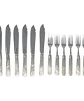 1909 - 10 Antique Edwardian Era Sterling Silver and Mother of Pearl 12 Fish Cutlery Set with original Wooden Case Silversmith Frederick C Asman & Co Sheffield Hallmarks