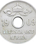 1909 10 Heller German East Africa Wilhelm II Coin Mint Hamburg