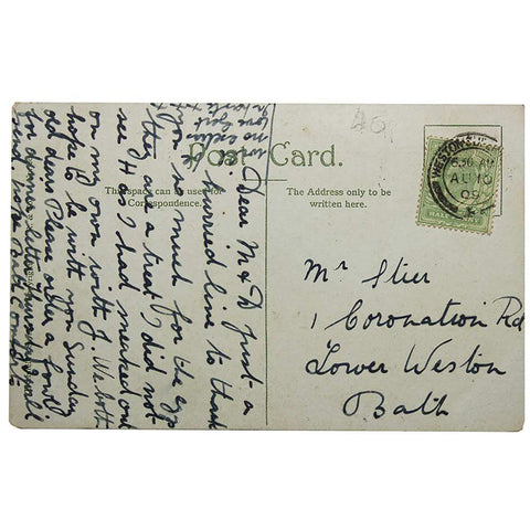 1909 Antique Comic Postcard I managed to get a Bed made up at Weston King Edward VII Halfpenny Stamp