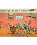 1909 Antique Comic Postcard I managed to get a Bed made up at Weston King Edward VII Halfpenny Stamp