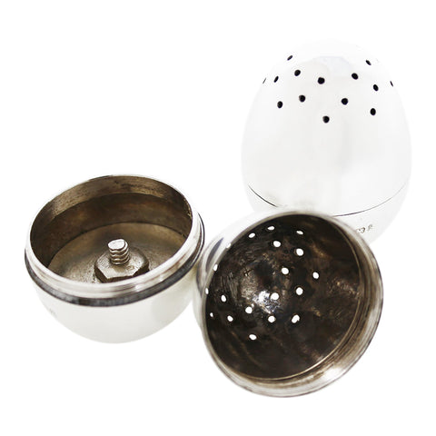 1909 Antique Edwardian Era Egg Shaped Sterling Silver Pair Pepper and Salt Shakers Silversmith Charles Wilkes Birmingham Hallmarks