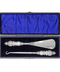 1909 Antique Edwardian Era Sterling Silver Handles Shoe horn and Button hook with original Case Silversmith Adie & Lovekin Ltd Birmingham Hallmarks