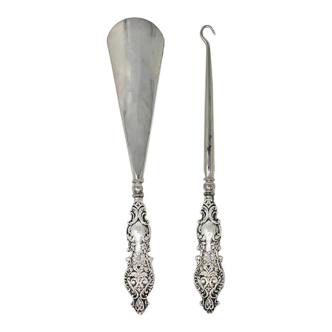 1909 Antique Edwardian Era Sterling Silver Handles Shoe horn and Button hook with original Case Silversmith Adie & Lovekin Ltd Birmingham Hallmarks