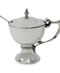 1909 Antique Edwardian Era Sterling Silver Mustard Pot with Blue Glass Liner Birmingham Hallmarks