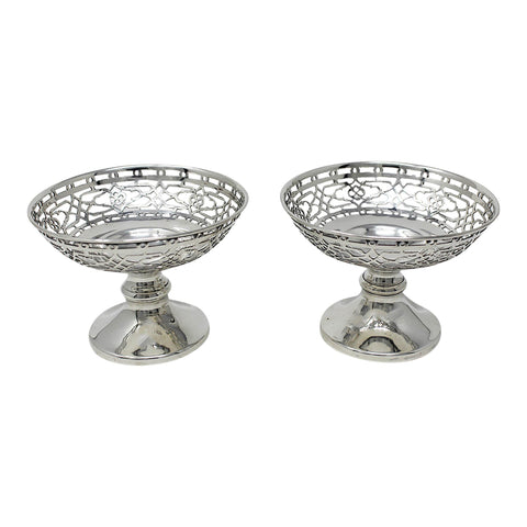 1909 Antique Edwardian Era Sterling Silver Pierced Pair Bon Bon Dish Silversmith Simeon Greenberg Birmingham Hallmarks