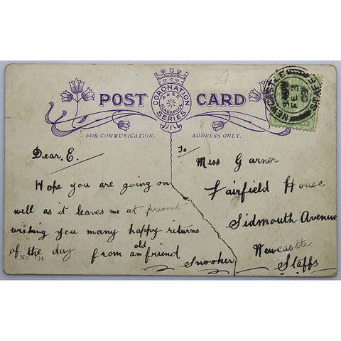 1909 Antique Comic Flossie with her bear behind Postcard