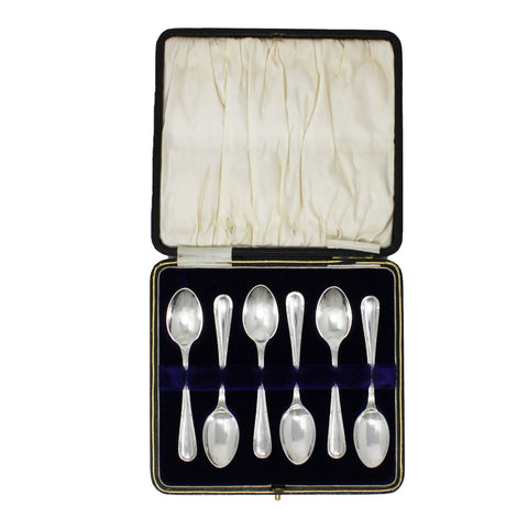 1909 Antique Edwardian Era Sterling Silver Set Six Tea Spoons Original Case Silversmith William Hutton & Sons Ltd Sheffield Hallmarks