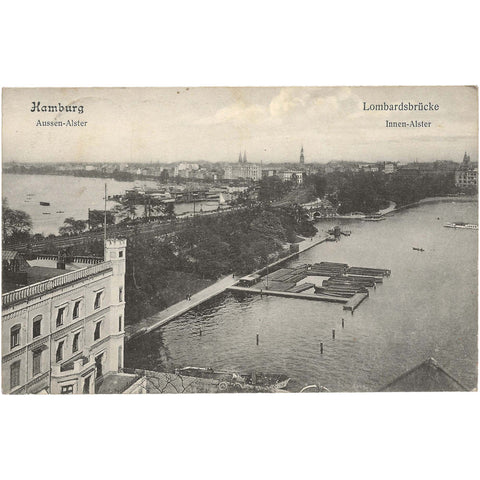 1909 Germany Hamburg Lombardsbrücke Innen Alster Antique Postcard