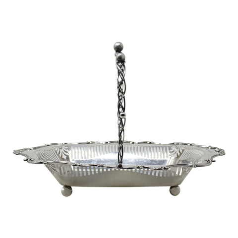 1910 Antique Edwardian Era Large Sterling Silver Pierced Fruit Basket Silversmith Joseph Gloster Ltd Birmingham Hallmarks