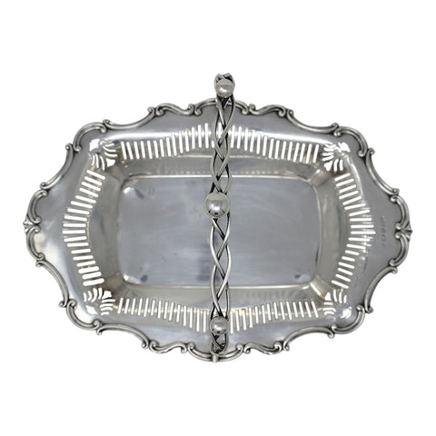 1910 Antique Edwardian Era Large Sterling Silver Pierced Fruit Basket Silversmith Joseph Gloster Ltd Birmingham Hallmarks