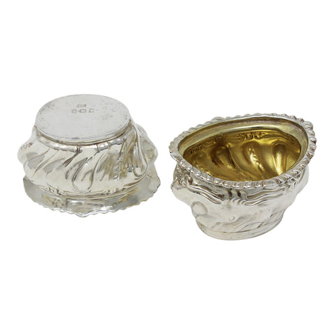 1910 Antique Edwardian Era Pair Sterling Silver Salts Silversmiths Thomas White Birmingham Hallmarks