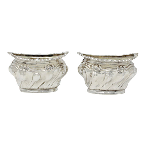1910 Antique Edwardian Era Pair Sterling Silver Salts Silversmiths Thomas White Birmingham Hallmarks