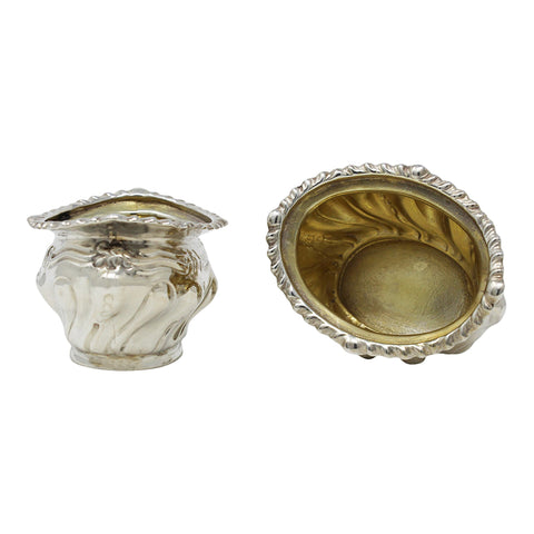 1910 Antique Edwardian Era Pair Sterling Silver Salts Silversmiths Thomas White Birmingham Hallmarks