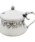 1910 Antique Edwardian Era Sterling Silver Mustard Pot with Blue Glass Liner Silversmiths John Rose Birmingham Hallmarks