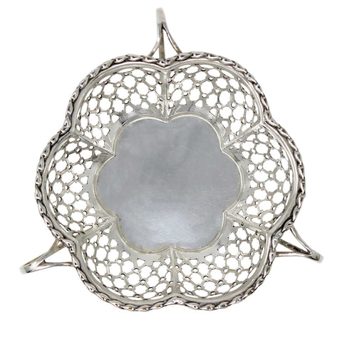 1910 Antique Edwardian Era Sterling Silver Pierced Bon Bon Dish Silversmith Synyer & Beddoes (Harry Synyer & Charles Joseph Beddoes) Birmingham Hallmarks
