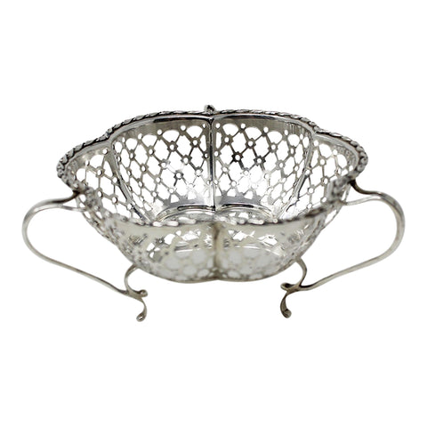 1910 Antique Edwardian Era Sterling Silver Pierced Bon Bon Dish Silversmith Synyer & Beddoes (Harry Synyer & Charles Joseph Beddoes) Birmingham Hallmarks