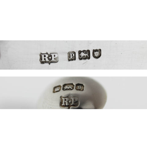 1910 Antique Edwardian Era Sterling Silver Two Salt Pots and Two Spoons with Original Case Silversmith Robert Pringle & Sons London Hallmarks