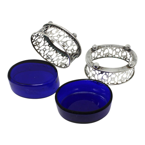 1911 Antique George V Era Pair Sterling Silver Salt Cellars with pierced sides Silversmith E S Barnsley & Co (Edward Souter Barnsley) Birmingham Hallmarks