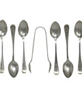 1911 Antique George V Era Set Six Sterling Silver Tea Spoons and Sugar Tongs with Box Silversmith Fenton Brothers Ltd Sheffield Hallmarks