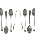 1911 Antique George V Era Set Six Sterling Silver Tea Spoons and Sugar Tongs with Box Silversmith Fenton Brothers Ltd Sheffield Hallmarks