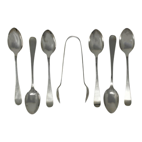 1911 Antique George V Era Set Six Sterling Silver Tea Spoons and Sugar Tongs with Box Silversmith Fenton Brothers Ltd Sheffield Hallmarks
