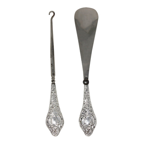 1911 Antique George V Era Sterling Silver Handles Shoe horn and Button hook with original Case Silversmith J & R Griffin (Joseph & Richard Griffin) Chester Hallmarks