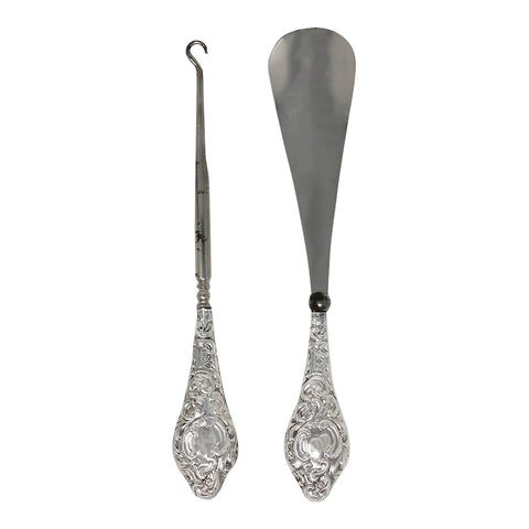 1911 Antique George V Era Sterling Silver Handles Shoe horn and Button hook with original Case Silversmith J & R Griffin (Joseph & Richard Griffin) Chester Hallmarks