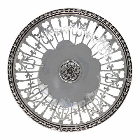 1911 Antique George V Era Sterling Silver Pierced Dish Decorated with Yorkshire Rose Silversmith John Round & Son Ltd (Joseph Ridge) Sheffield Hallmarks