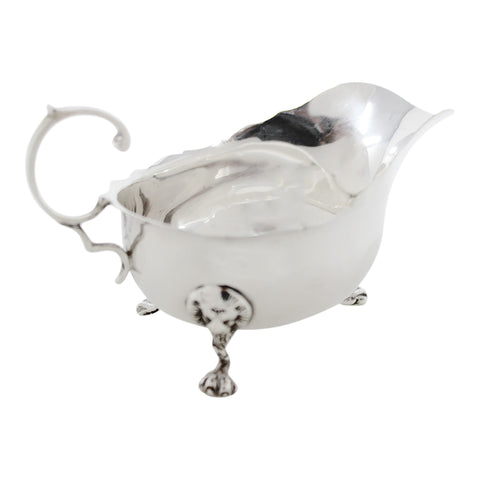 1911 Antique George V Era Sterling Silver Sauce Boat with Lion Head Legs London Hallmarks