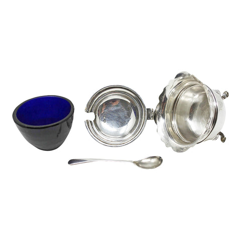 1911 Antique Sterling Silver Mustard Pot and Spoon Silversmiths Lionel Smith & Co Birmingham Hallmarks