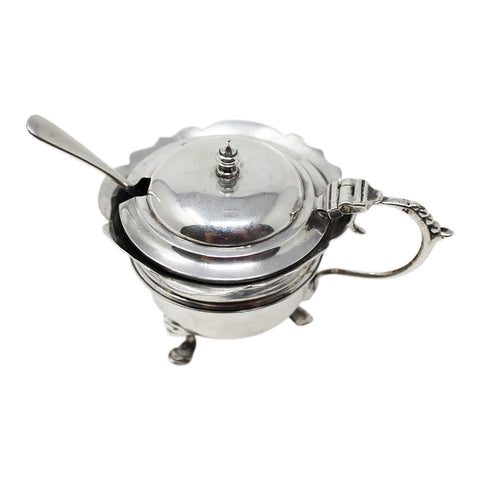 1911 Antique Sterling Silver Mustard Pot and Spoon Silversmiths Lionel Smith & Co Birmingham Hallmarks