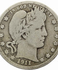 1911 D ¼ Dollar Barber Quarter USA Coin Silver