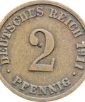 1911 G Germany Empire 2 Pfennig Wilhelm II Copper Coin Type 2 Small Shield
