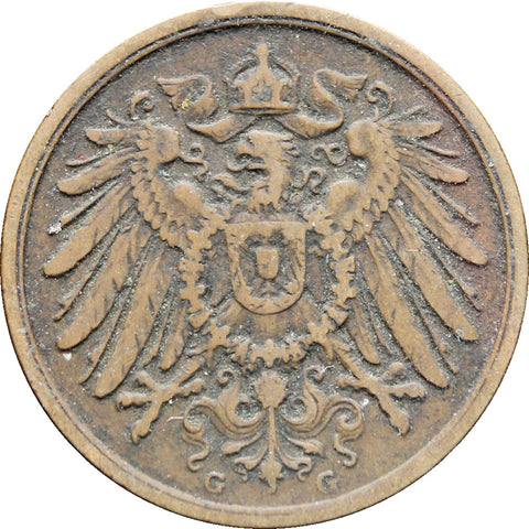 1911 G Germany Empire 2 Pfennig Wilhelm II Copper Coin Type 2 Small Shield