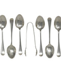 1912 Antique Victorian Era Set Six Sterling Silver Tea Spoons and Sugar Tongs Silversmith James Deakin & Sons (John & William F Deakin) Sheffield Hallmarks