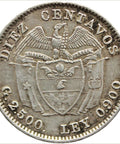 1913 10 Centavos Colombia Silver Coin Simon Bolivar