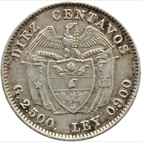 1913 10 Centavos Colombia Silver Coin Simon Bolivar