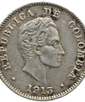 1913 10 Centavos Colombia Silver Coin Simon Bolivar