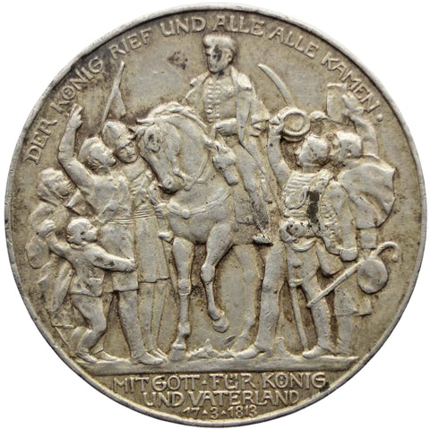 1913 3 Mark Kingdom of Prussia Germany States Coin Silver Wilhelm II Declaration of war of Prussia against Napoleon
