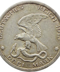 1913 3 Mark Kingdom of Prussia Germany States Coin Silver Wilhelm II Declaration of war of Prussia against Napoleon