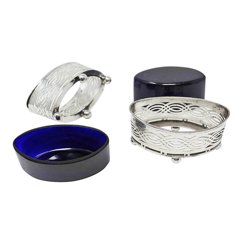 1913 Antique George V Era Pair Sterling Silver Salt Cellars with pierced sides Silversmith William Aitken Birmingham Hallmarks