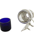 1913 Antique George V Era Sterling Silver Mustard Pot with Blue Glass Liner Silversmiths Vale Brothers & Sermon Birmingham Hallmarks