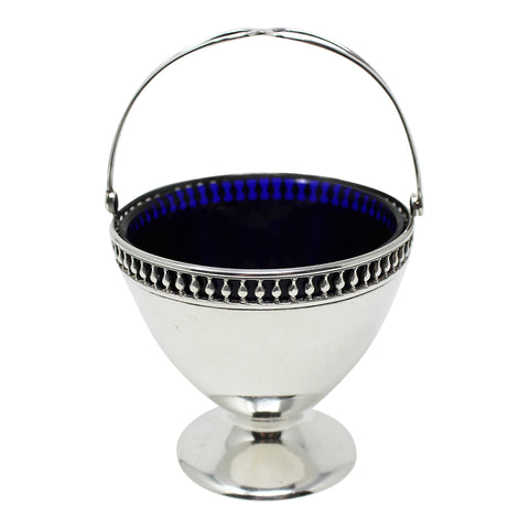 1913 Antique George V Era Sterling Silver Sugar Basket with Blue Glass Liner Silversmith Martin Hall & Co Ltd Sheffield Hallmarks