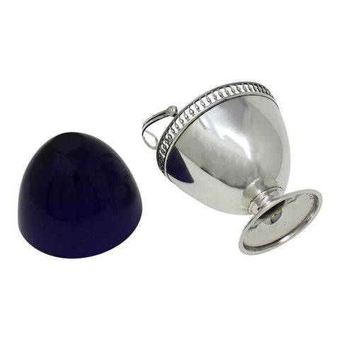 1913 Antique George V Era Sterling Silver Sugar Basket with Blue Glass Liner Silversmith Martin Hall & Co Ltd Sheffield Hallmarks