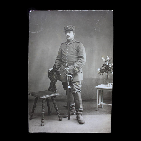 1914 - 1918 World War I German Soldier with Sword Military Antique Photo WW1 Postcard Army History