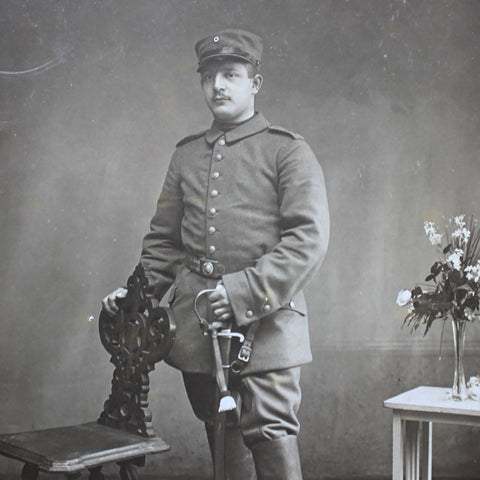1914 - 1918 World War I German Soldier with Sword Military Antique Photo WW1 Postcard Army History