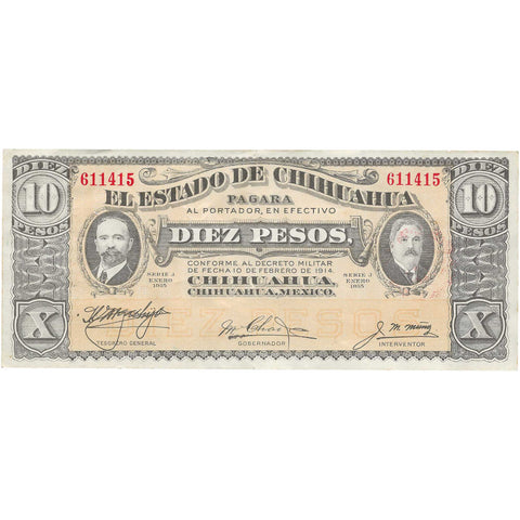 1914 10 Pesos Mexico Banknote