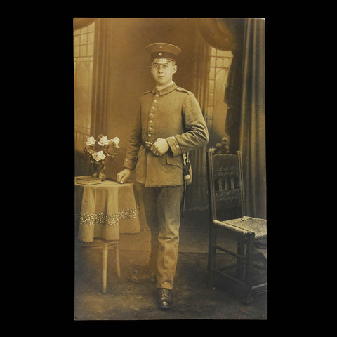 1914’s Antique Soldier Studio Photograph of German Soldiers with Sword World War 1 Military Postcard Germany Army WW1 History